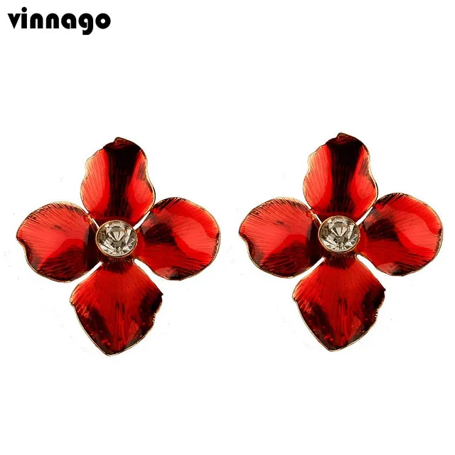 Vinnago Fashion Red Flower Earrings Statement Earring Woman 2018 Vinnago Fashion Red Flower Earrings Statement Earring Woman 2018 Gold Color Rhinestone Stud