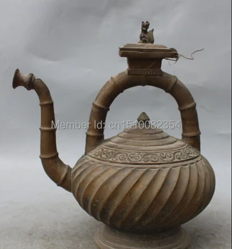 

12" Chinese Dynasty Palace Bronze Carving Animal Squirrel Wine Wine pot Flagon