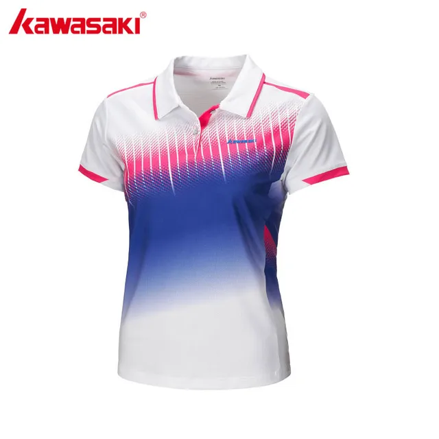 2017 KAWASAKI White Polo T-Shirt for Women Quick Dry Badminton Tennis Fitness T Shirts Short Sleeve Sportswear ST-172011
