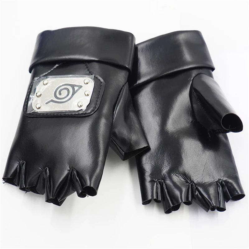 

Hot Japan Anime Naruto Kakashi Cosplay Pu Gloves Black Cosplay Accessories Half Finger Breathable Gloves Men and Women