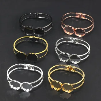 

Blank Bangle Findings Double 20mm 25mm Round Crown Bezel Cabochons Bases Spring Cuff Bangle Settings Making Multi-color Plated