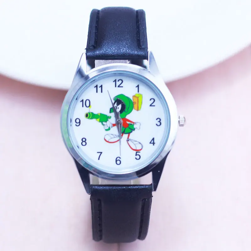 

2018 Cartoon Watches Kid Girls boys Leather Straps Wristwatch Children Marvin martian Quartz Watch Cute Clock Montre Enfant