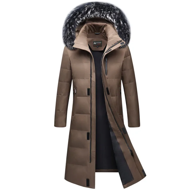 Толстое мужское пуховое пальто наивысшего качества, 90% белый утиный пух, куртка с меховым капюшоном, Длинная зимняя куртка, теплые парки, пальто
