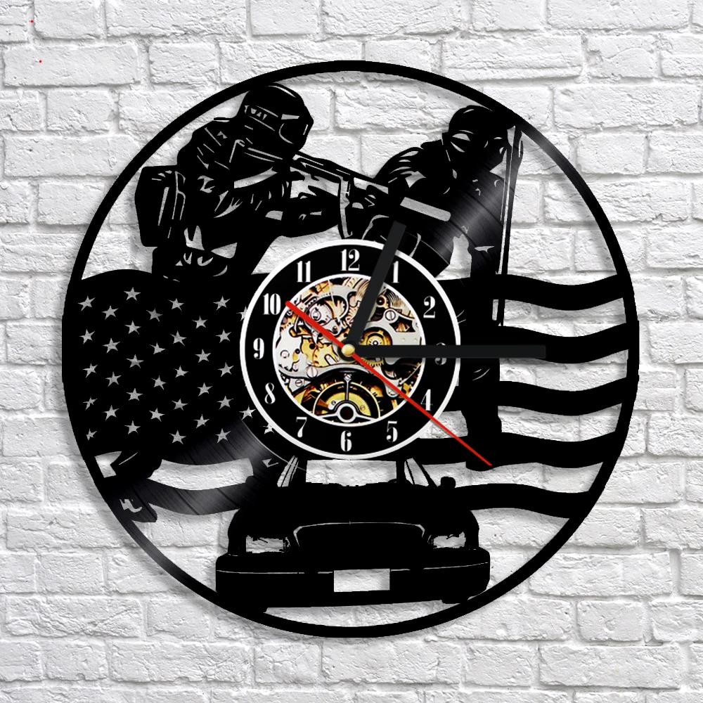 

USA Police Modern Art Watch Clock Hanging Vinyl Decoriative 3D Wall Clock Home Decor Unique Handmade Gift Idea