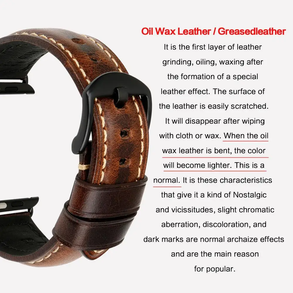 Buy MAIKES Watch Accessories For Apple Watch Band 44mm 42mm Greasedleather Watchband for Apple Watch Strap 40mm 38mm iWatch Bracelet