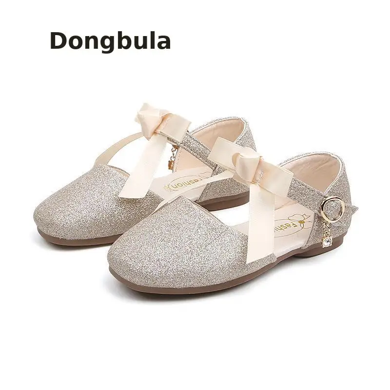 

Spring Toddler Girls Princess Shoes Pink Children Dress Flats Knitted Strap Soft Pu Leather kids Shoes For Baby Wedding Party