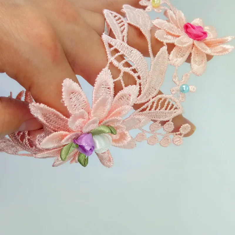 handwork 3d pearl lace motif applique flower trim