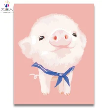 Животное вырезанная Розовая Свинья с галстуком картина маслом по номерам с комплектами на холсте Рисование Раскраска по номерам для детей учатся