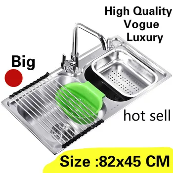 Best Free Shipping Apartment Large Kitchen Double Groove Sink Wash Vegetables 304 Stainless Steel Vogue Hot Sell 820x450 MM