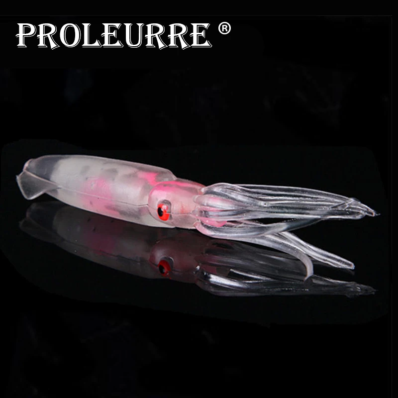 

1Pcs 12cm 12.5g Fishing Bass Lure Luminous Octopus Squid Jig Fish Lead Head Hook Bait squid lures for fishing with lamp YR-182