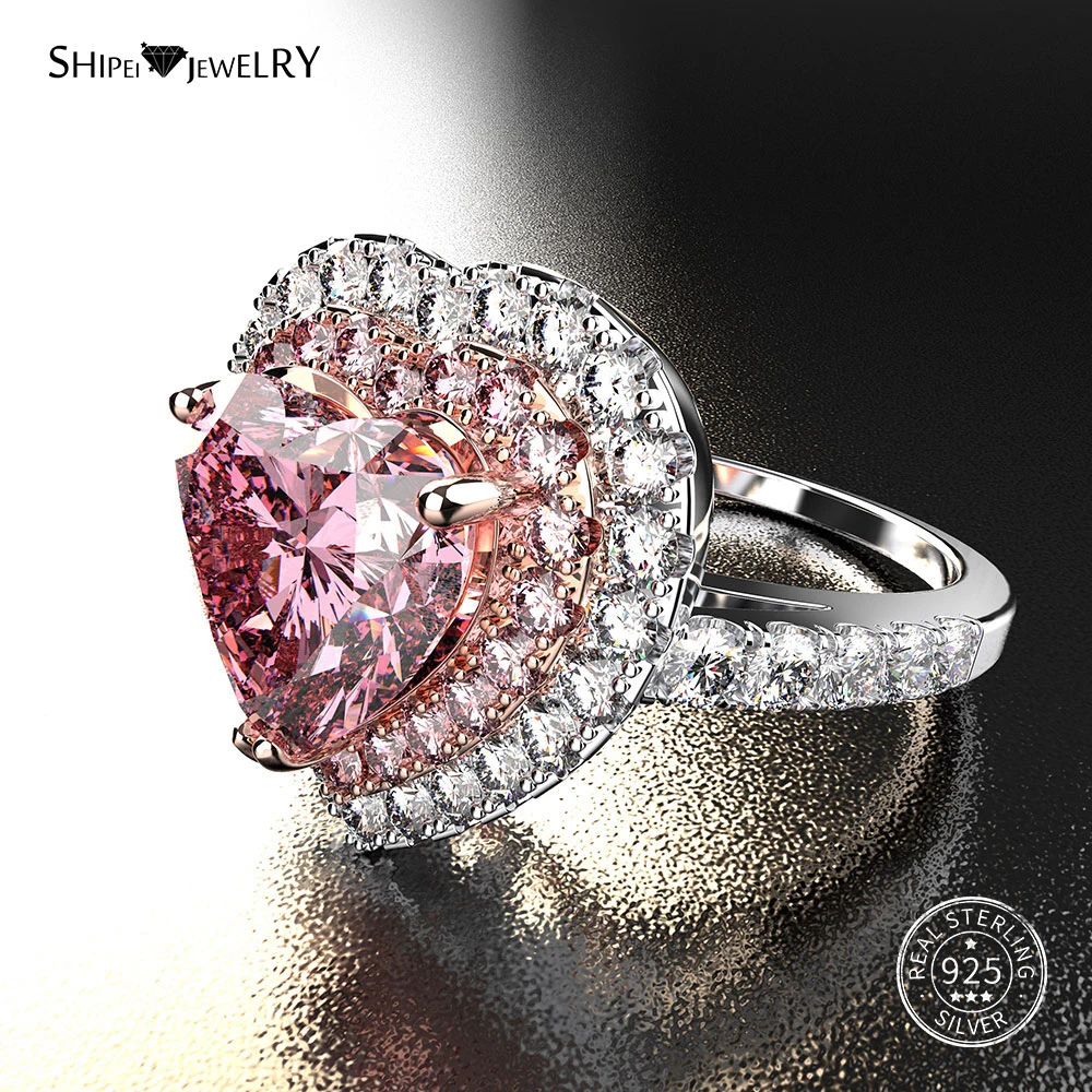 Shipei 925 пробы Серебряное кольцо с сердечком хорошее ювелирное изделие розовый сапфир сердце обручальное кольцо для женщин Подарок на годовщину