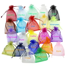 100 шт./лот, 7x9, 9x12, 10x15, 11x16 см, сумки из органзы, сумки для свадебных подарков, рождественские подарочные сумки, упаковка из органзы для украшений, сумки с логотипом на заказ