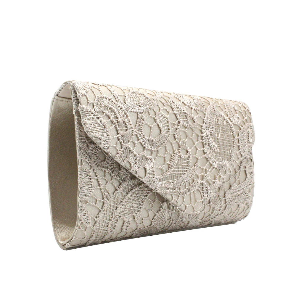KEENICI Hollow Lace Clutch Bag New Lace Satin Evening Bags High-grade Silk Party Bag Exquisite Day Clutches Crossbody Chain Gift