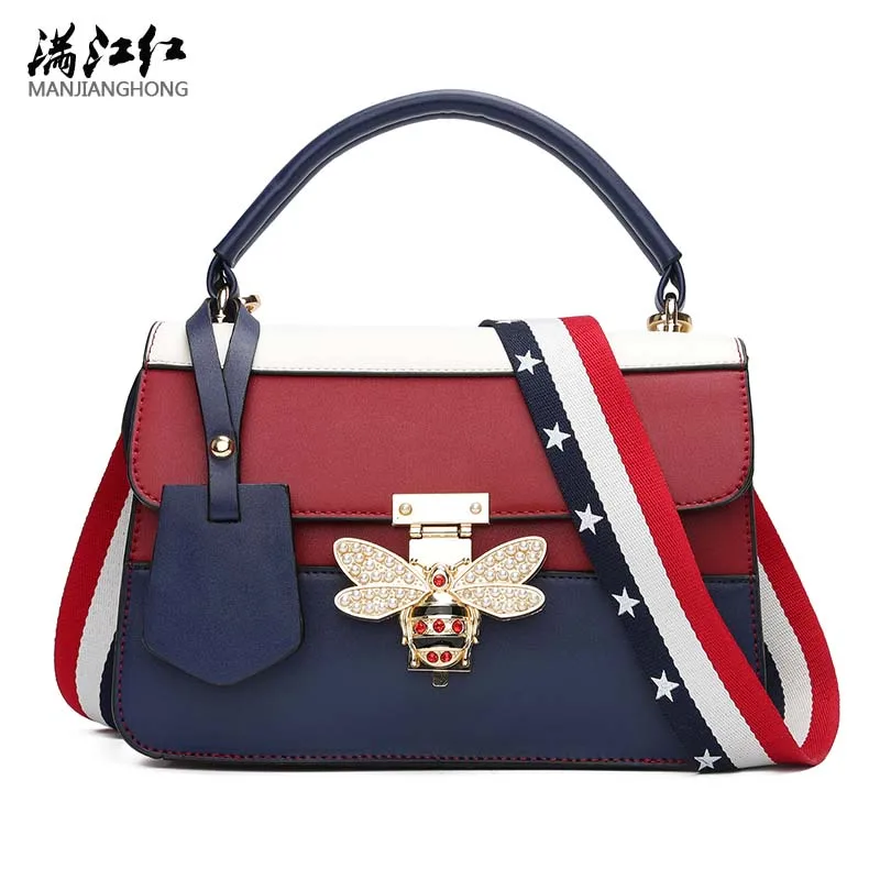 2017 Luxury Brands Designer Women Handbags USA Flag Straps Bee Leather Shoulder Bag Small ...