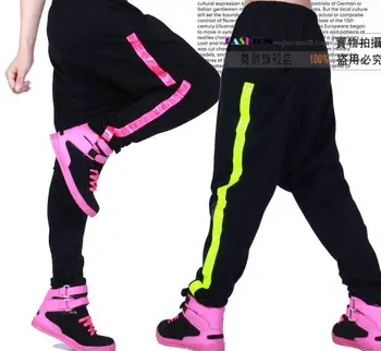

New fashion Hip Hop Dance Pants Sweatpants Adult Young Girl's stage performance wear Harem jazz side Big Pockets Striped trouser