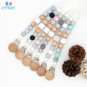 

Baby Pacifier Chain Clips Food-grade Silica Cute Cartoon Wooden Beads Pacifier Clips Baby Infant Teething Toys Soother Chains