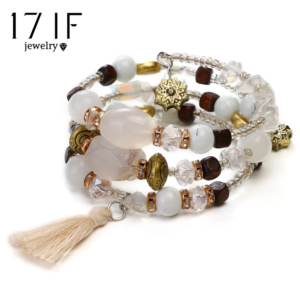 

17IF Vintage Tassel Resin Stone Charm Bracelets For Women Pulsera Ethnic Multilayer Beads Bracelet Bohemian Jewelry Gifts 2018