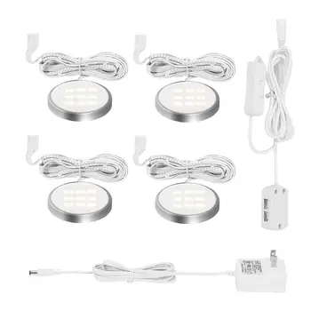 

Set of 4 Under Cabinet Light Kit 18LEDs Puck Lamp Three colors for Under Kitchen Display Closet Book Shelf