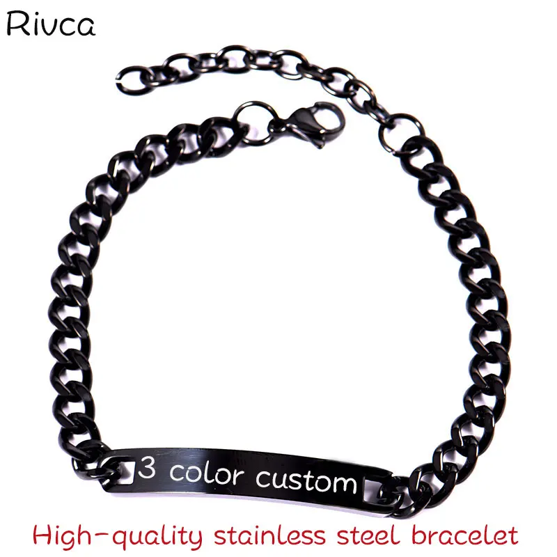 3 вида цветов именной браслет индивидуальный Браслет Нержавеющая сталь на заказ простой браслет выгравированное имя девиз цвета: золотистый, Серебристый браслет