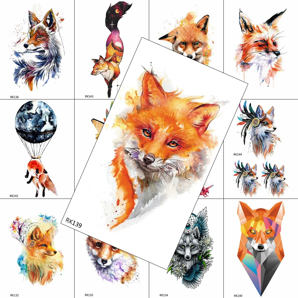 

3D Watercolor Fox Temporary Tattoos Animal Sticker Fake Body Art Wasit Minimalist Tatoos For Men Waterproof Dreamcatcher Tattoo