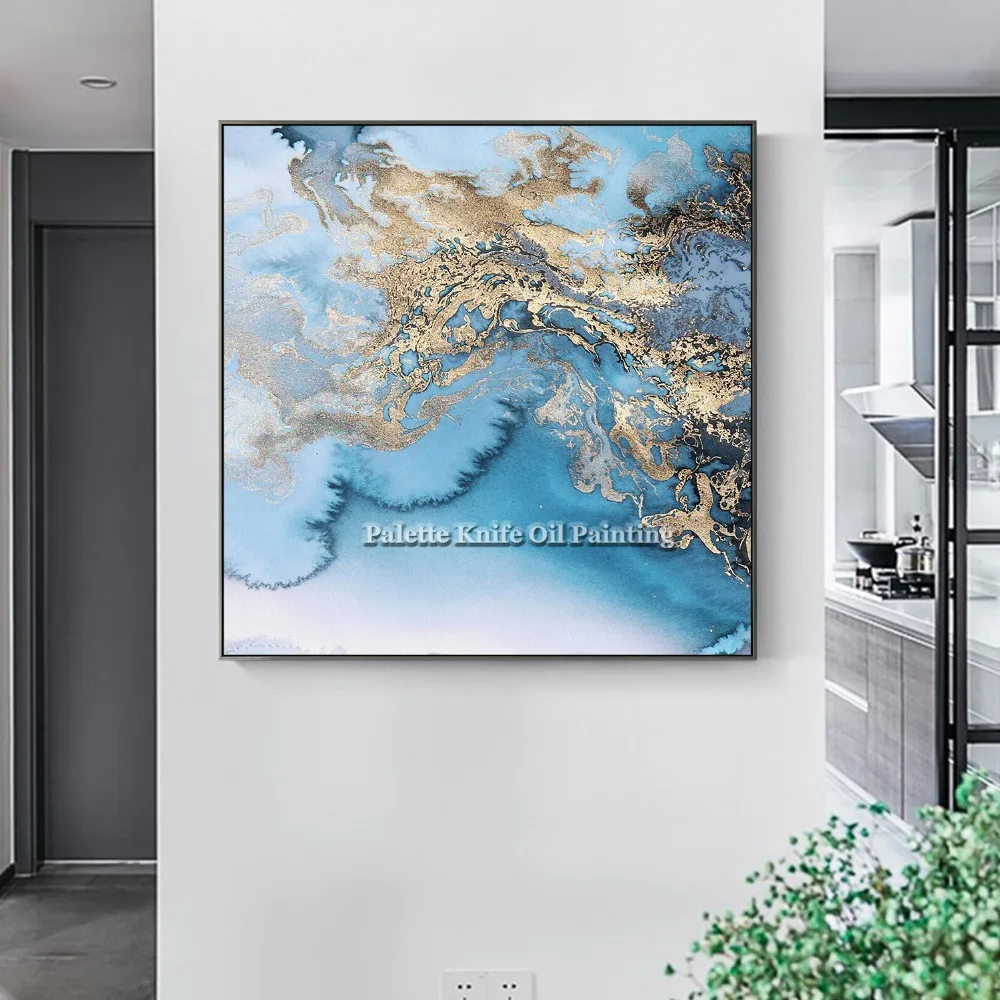 

Modern Abstract Gold Blue Print Wave Paintings Wall Art Prints on Canvas Cuadros Decoracion for Living Room Wall Decoracion