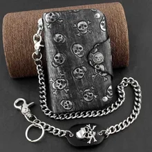 Готический панк мужской кожаный бумажник с черепами для подростков с защитой от шефа джинсы брелок