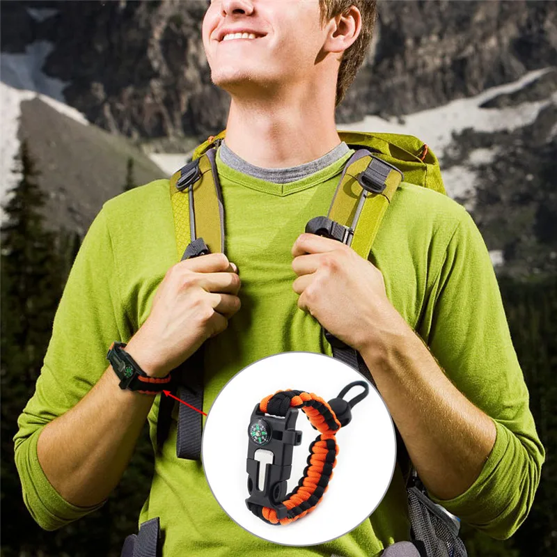 العسكرية الطوارئ Paracord EDC سوار متعددة الوظائف التخييم الحقل بقاء الهروب تكتيكات المعصم حزام البرية بقاء