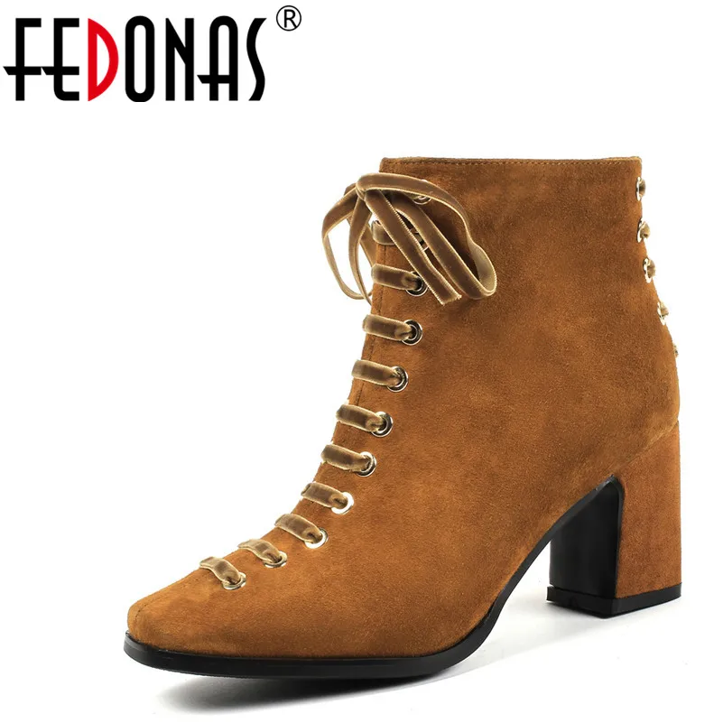 

FEDONAS Fashion Women Ankle Boots Suede Leather High Heels Party Wedding Autumn Winter Warm Shoes Woman Dancing Pumps Basic Boot