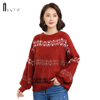 

ASLTW New Christmas Sweater 2019 Autumn Winter Fashion Geometric Loose Pullover Plus Size Long Sleeve Red/Green Sweater Women
