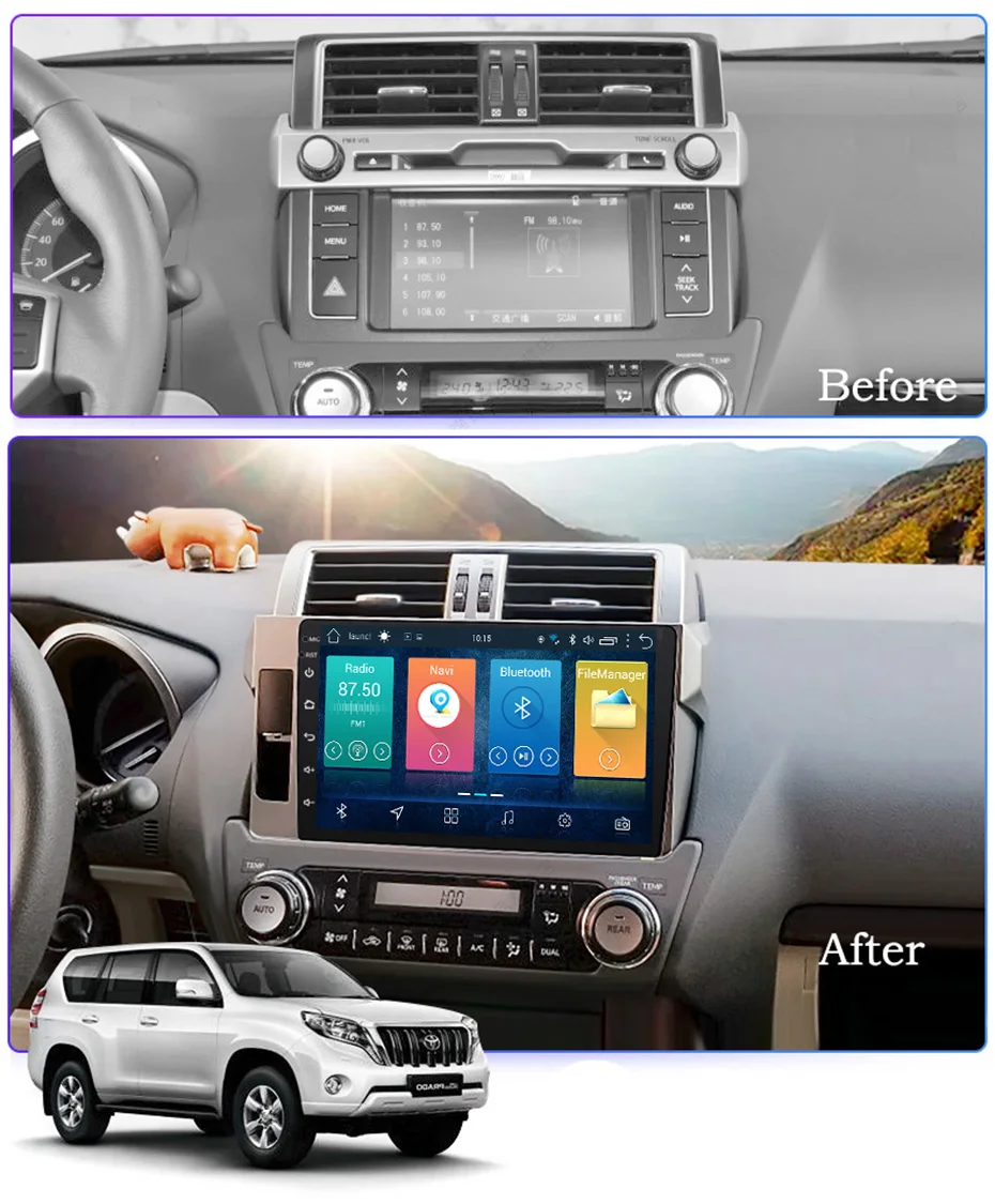 Sale 10.1 inch 2.5D IPS HD multi-touch screen Android8.1 2G RAM 32G ROM NAVI For Toyota prado 2014-2017 with Bluetooth USB WIFI SWC 1