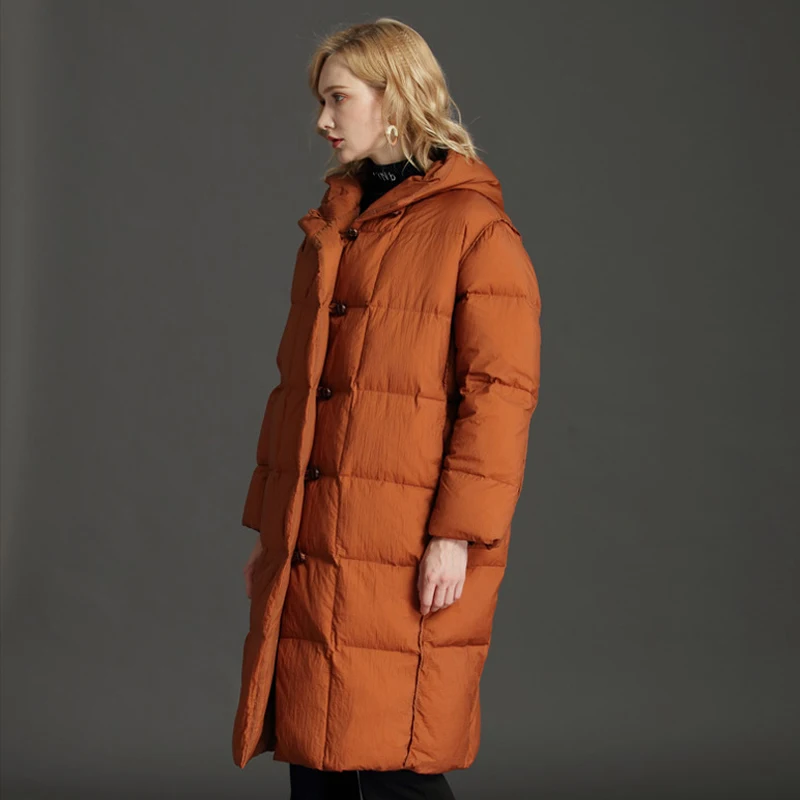 YNZZU Elegant 2018 Winter Jackets Women Fluffy Duck Down Coat Women Vintage Long Warm Hooded Loose Snow Outwear Plus Size O761