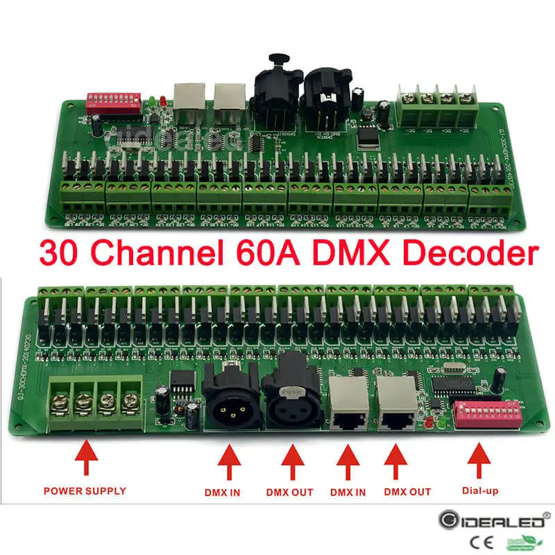 

Free shipping 30 channel DMX decoder 60A input DC12V-24V DMX 512 led controller for RGB RGBW led strip lights
