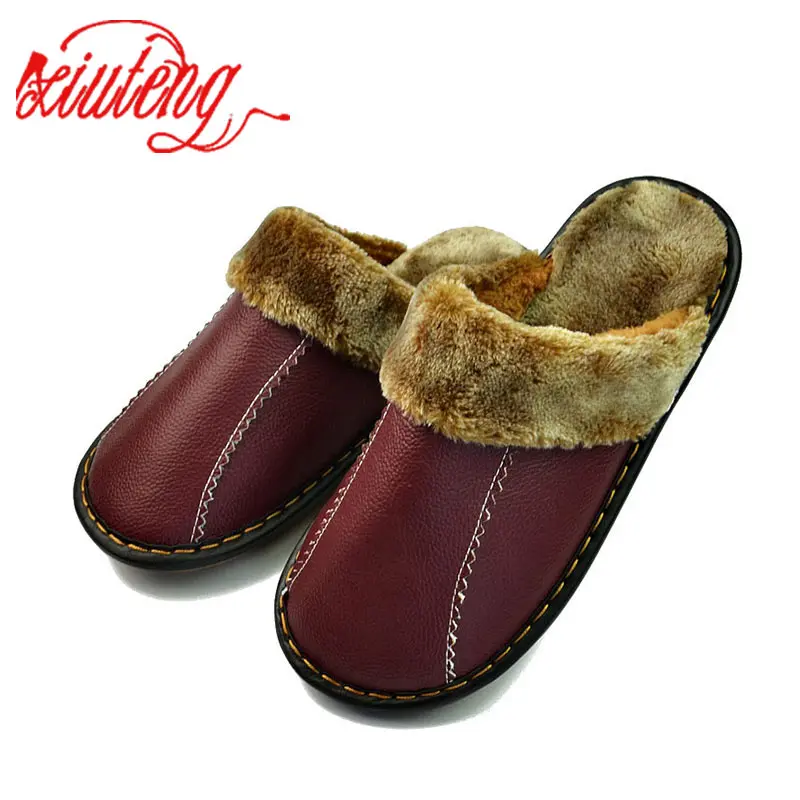 

Xiuteng Hot Sale Women Waterproof Winter Warm Home Slippers High Quality Soft Leather Casual Women Shoe Couple models Slipper