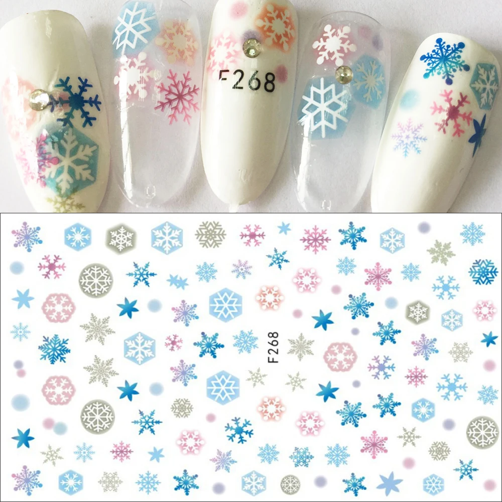 1 шт снежинка для ногтей наклейки Рождественский стиль наклейки для ногтей украшения для ногтей 3d клей ManicureTRF267-270