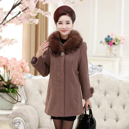 Длинное шерстяное пальто для женщин среднего и старшего возраста, кашемировая верхняя одежда - Цвет: Коричневый