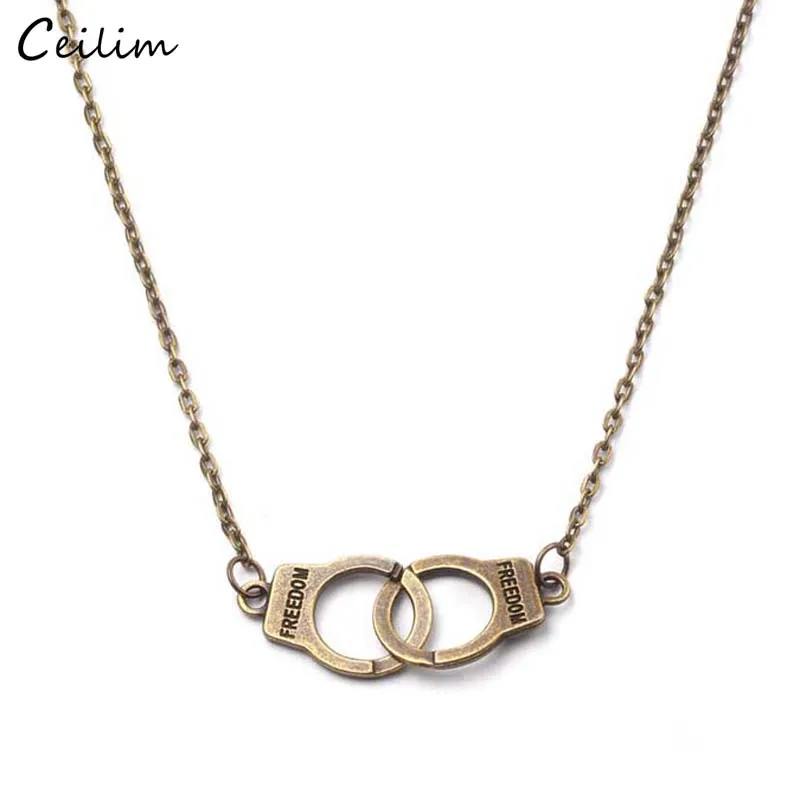 

Vintage Handcuff FREEDOM Pendant Necklace for Women Men Steampunk Link Chain Necklace Fashion Jewelry Lovers Collares