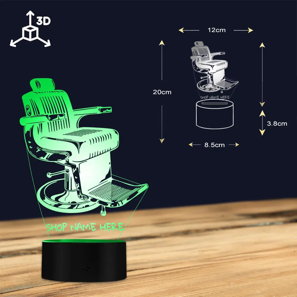 Старомодный дизайнерский светодиодный светильник для парикмахерского кресла с именем вашего парикмахерского магазина, индивидуальный 3D настольный светильник, светильник для парикмахерской, художественный Декор
