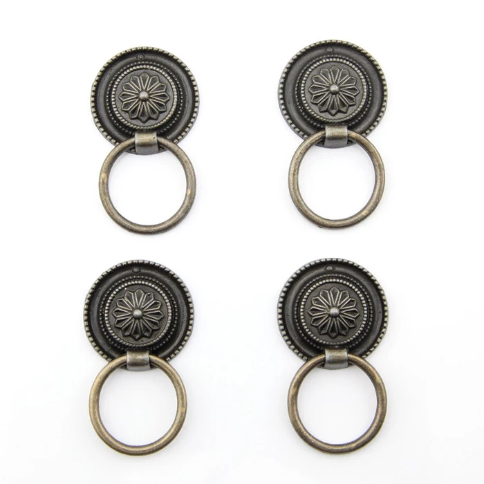 De bronce de época Retro tiradores de las puertas del anillo botón tira