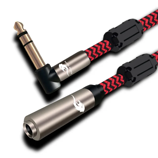 Right Angle Stereo 6.35mm Extension Cable Hifi Monitor Headphone L 1/4