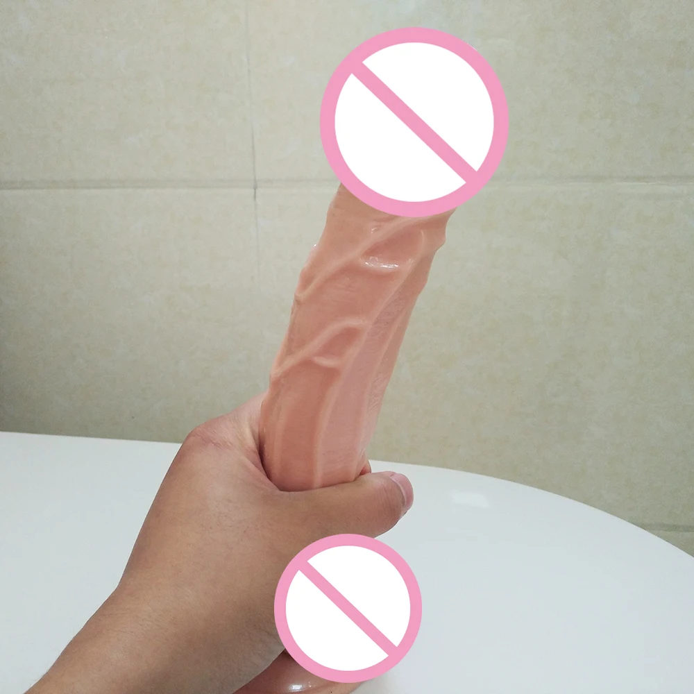 Goedkoop DOMI 26*4.5 cm Realistische Lul Stimulator Penis Echte Huid Gevoel Sex Siliconen Kunstmatige Dildo voor Vrouwen