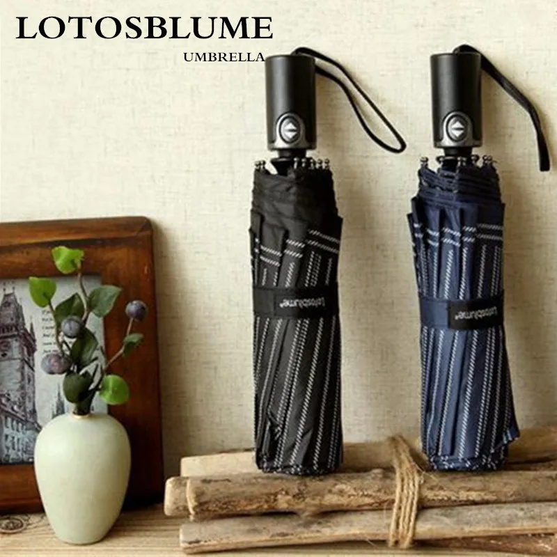 Lotosblume стильные мужские деловые полоски 3 сложения зонтов для защиты от УФ-лучей. |