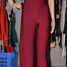 Комбинезон знаменитостей для подиума, бинты, винно-красные ремни, Длинные облегающие вспышки, женские вечерние комбинезоны