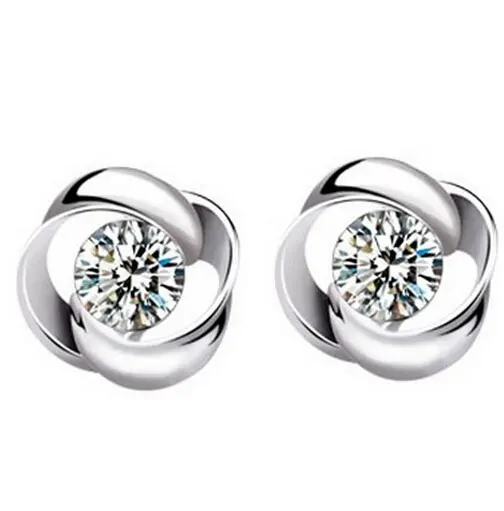 New Cheap 925 Sterling Silver Stud Earrings White Austrian Crystal Fashion Jewelry Bohemian