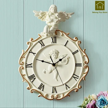 

Angel Simple Resin Wall Clock Art Craft Silent Wall Watch Circular Home Decor Hartsi Vintage Clocks Decorative Tools WKP080