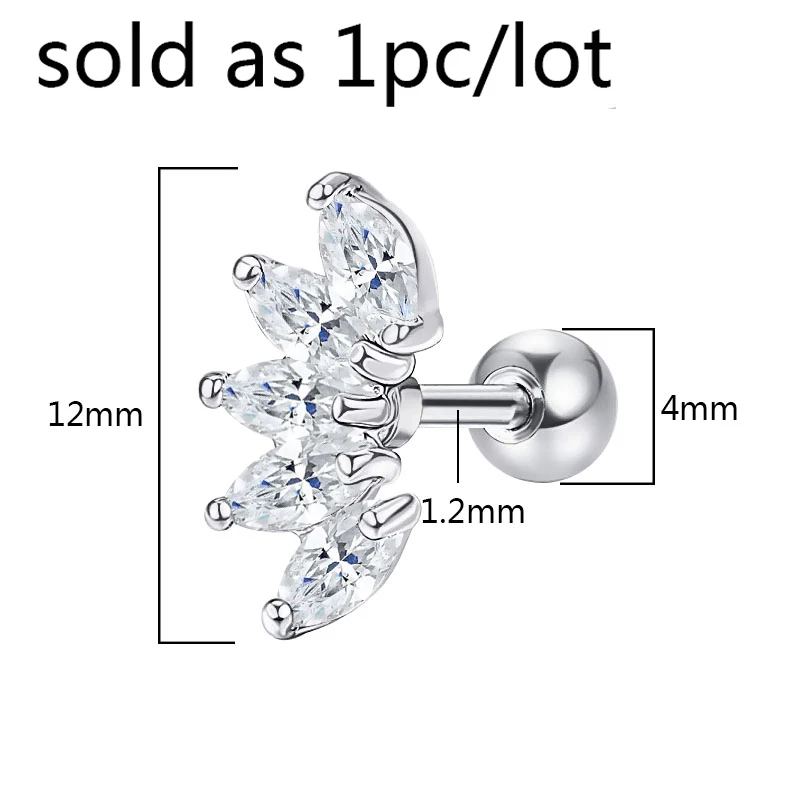 1PC Colorful Lip Stud Ring Steel Ear Tragus Cartilage Piercing Oreja Earring Ear Stud Flower Helix Sexy Body Piercing Jewelry 