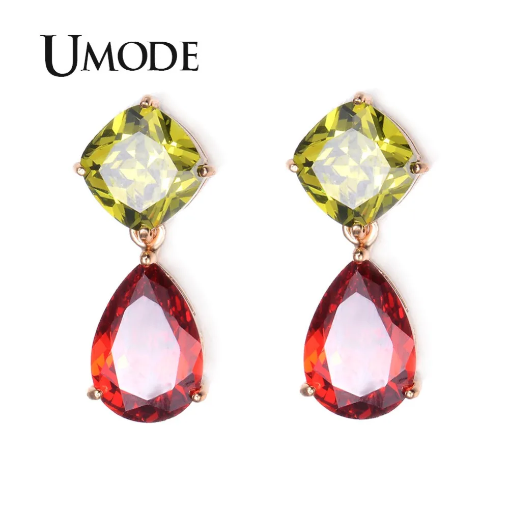 

UMODE Gold-Color Attractive My Mona Lisa Olive-green and Red Color CZ Drop Earring UE0019