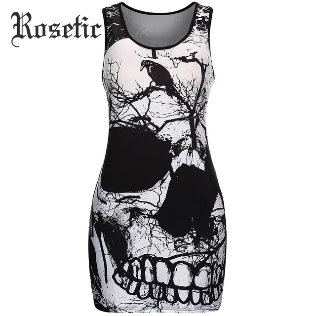 Rosetic Gothic Bodycon Dress Y Mini Women Casual Summer Rosetic Gothic Bodycon Dress Y Mini Women Casual Summer Gothica Fashion Skull Print Short