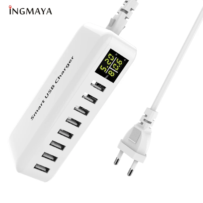 Скидка INGMAYA многопортовое font b USB b font зарядное устройство 5V8A LED шоу в реальном времени Зарядка для iPhone iPad Mini Samsung Huawei Pixel Mi DV AC адаптер питания