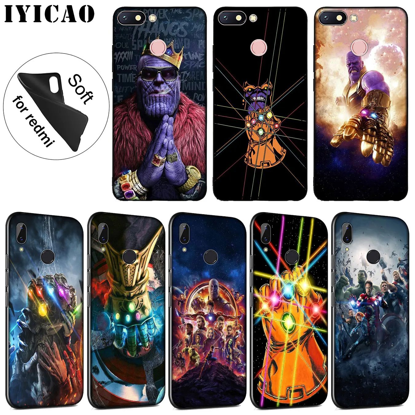 

IYICAO The Avengers Thanos Marvel Soft Silicone Phone Case for Xiaomi Redmi 6A 5A Note 7 4 4X 5 Plus 6 Pro Black TPU Cover