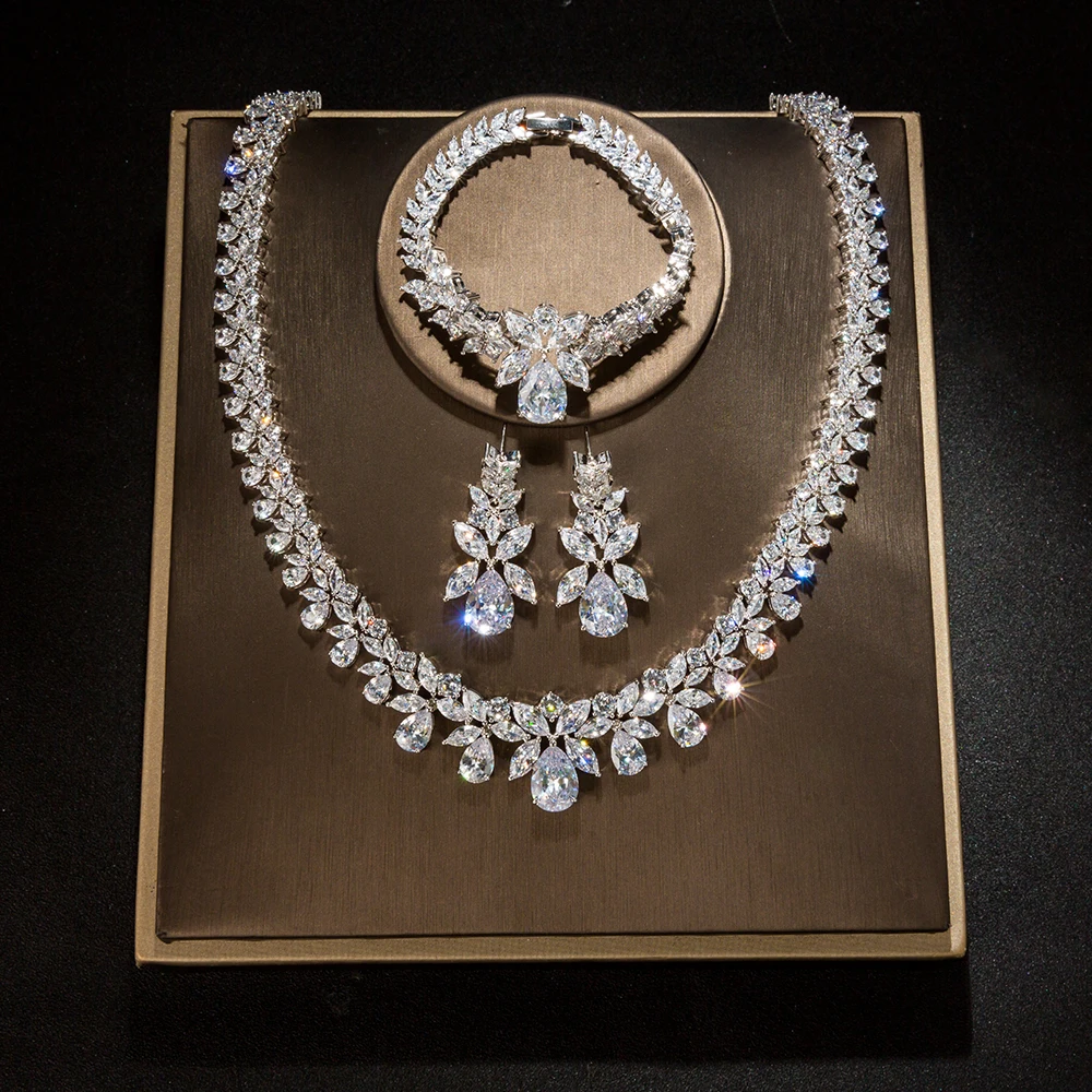 Hadiyana Bijoux hembra conjunto de joyería de la boda establece para las mujeres brillante AAA Zircon de moda de cobre joyería de dama de honor de CN184 - 3